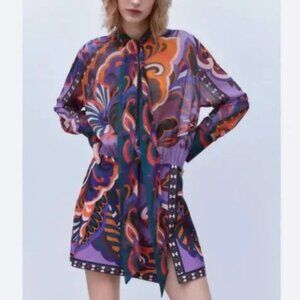 ZARA WOMEN PURPLE MULTI PUCCI PRINTED MINI DRESS NEW